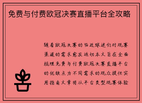免费与付费欧冠决赛直播平台全攻略